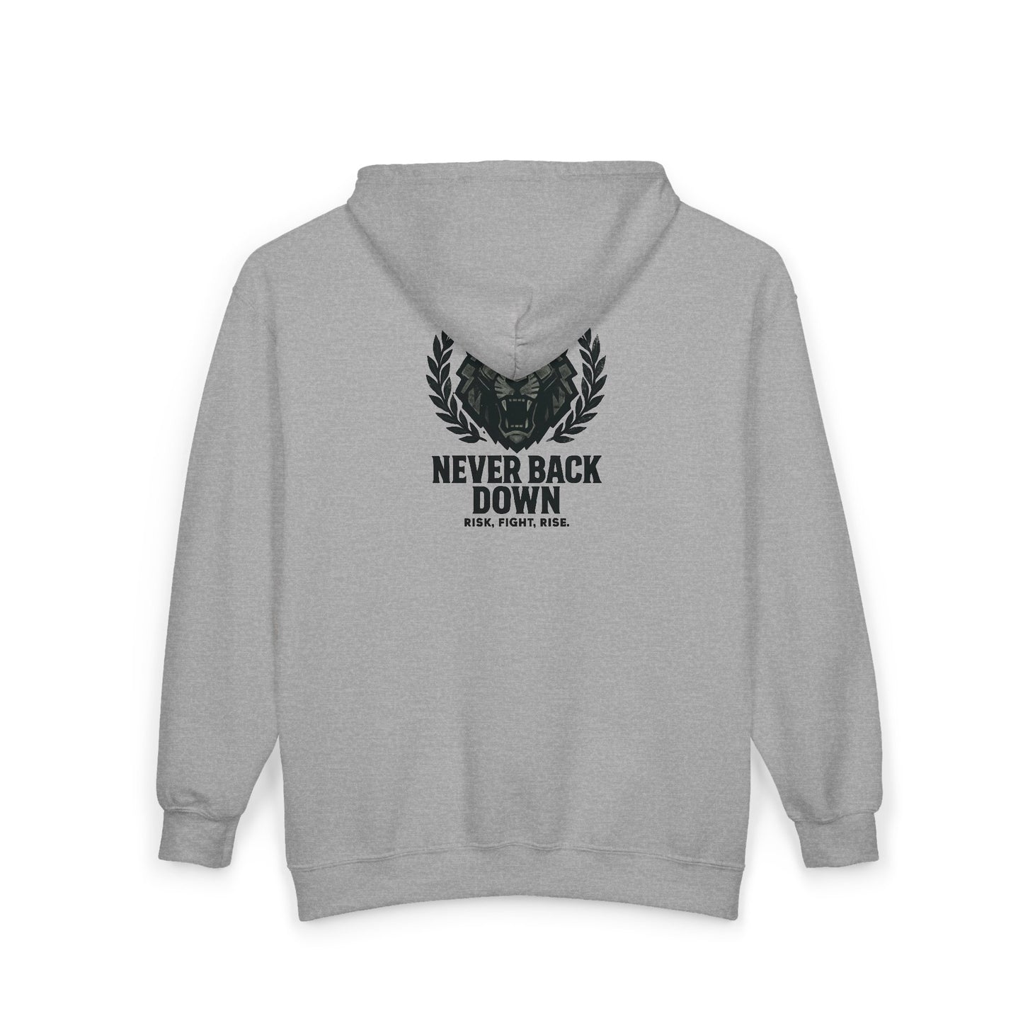 Never Back Down Zip Hoodie — Bucanzz Apparel Tactical Full-Zip Sweatshirt