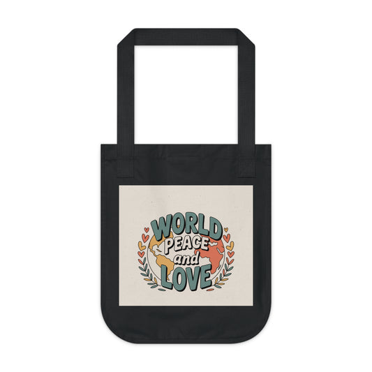 Eco-Friendly Organic Canvas Tote Bag - World Peace and Love Design