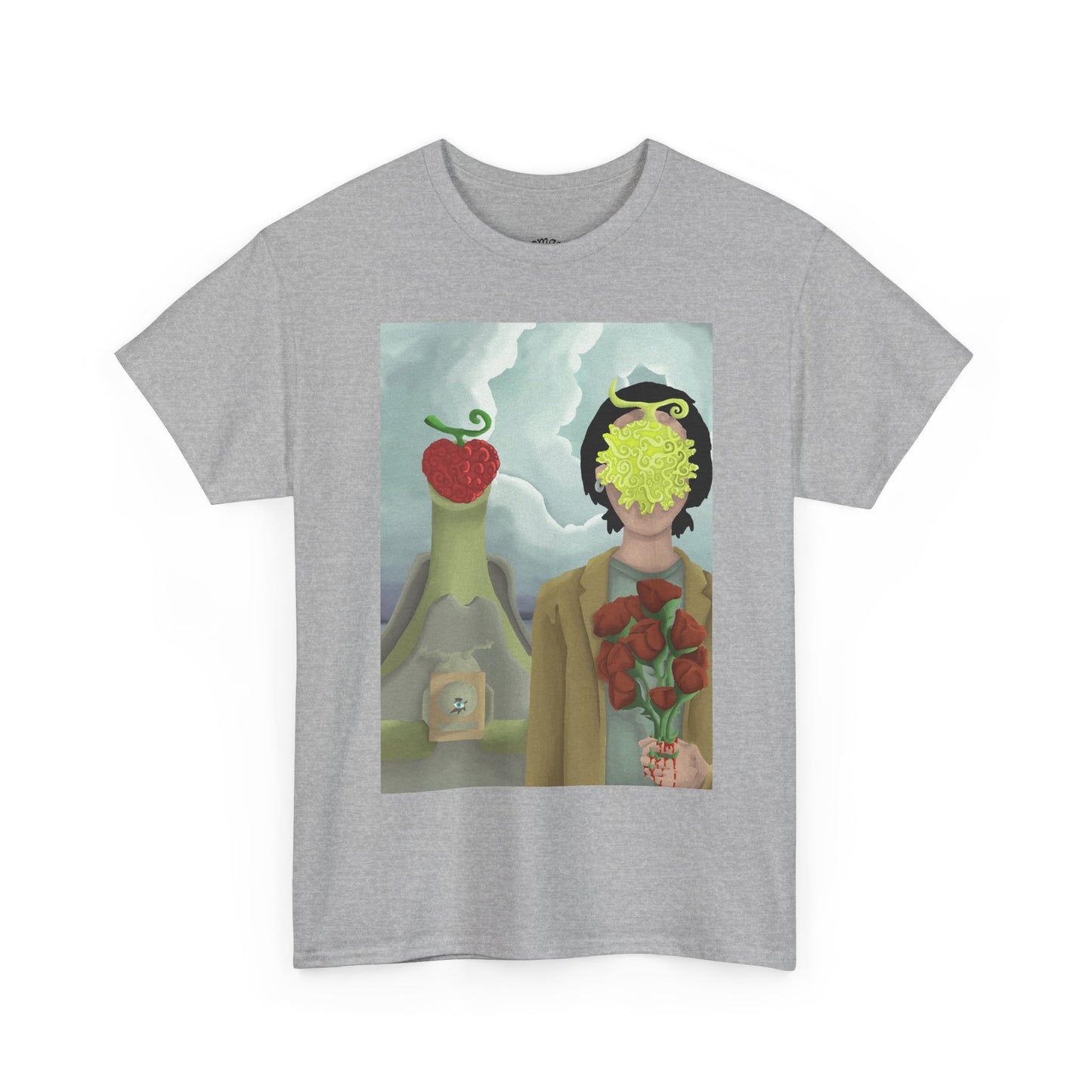 Surreal Floral Portrait T-Shirt — Artistic Apple & Flower Graphic Tee
