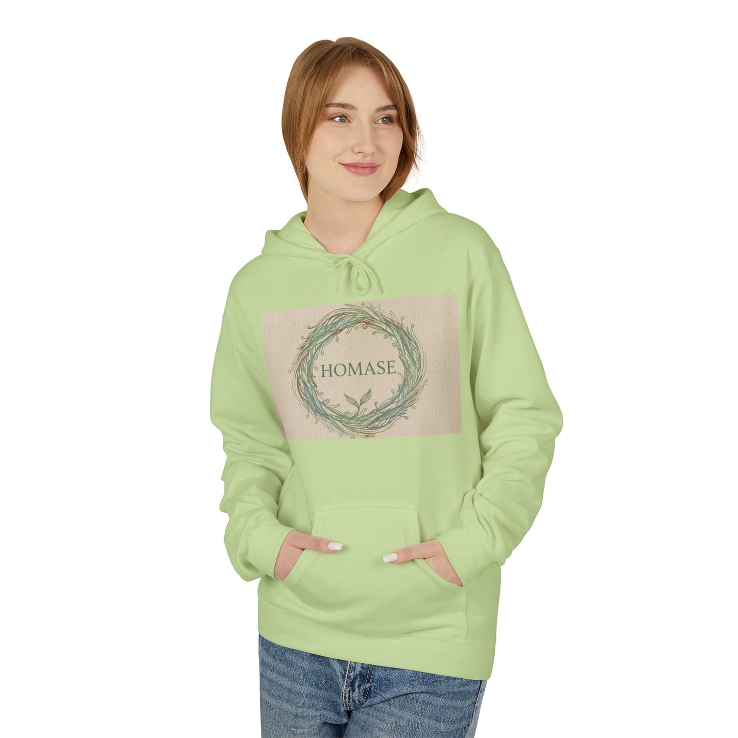 Cozy Unisex Fleece Hoodie with Nature Wreath Design