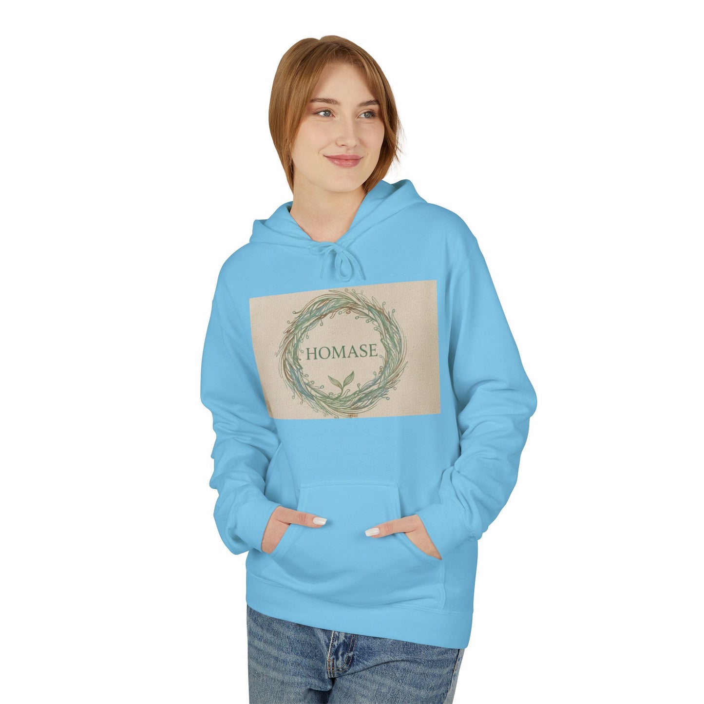 Cozy Unisex Fleece Hoodie with Nature Wreath Design