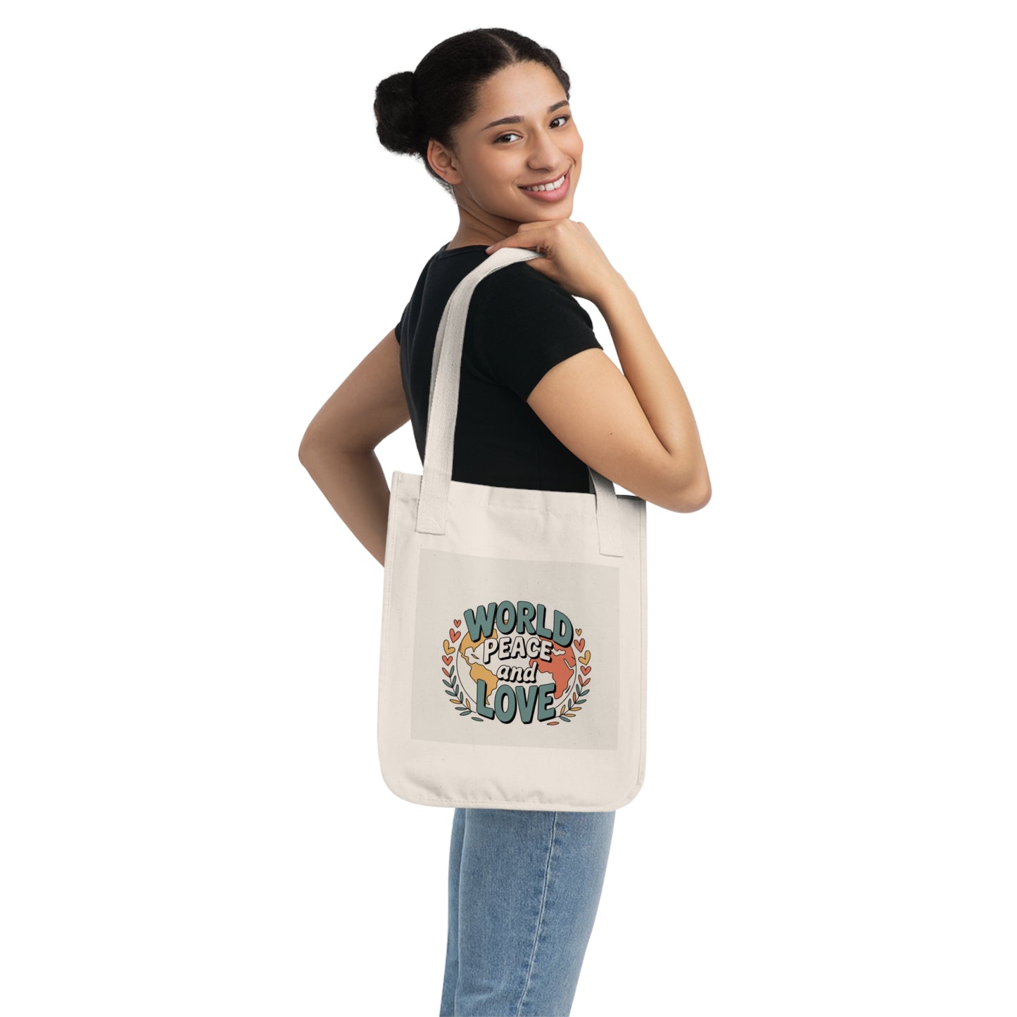 Eco-Friendly Organic Canvas Tote Bag - World Peace and Love Design