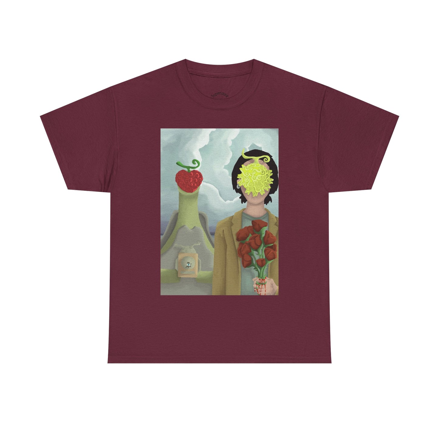 Surreal Floral Portrait T-Shirt — Artistic Apple & Flower Graphic Tee