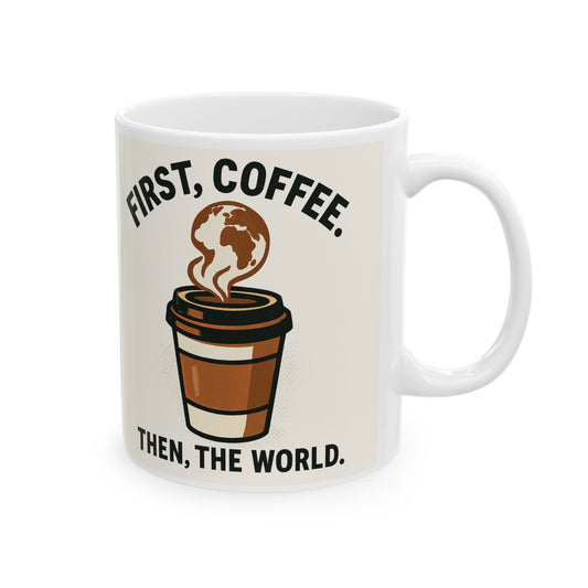 Coffee Lovers Ceramic Mug - 'First, I Drink Coffee. Then, I Conquer the World.'