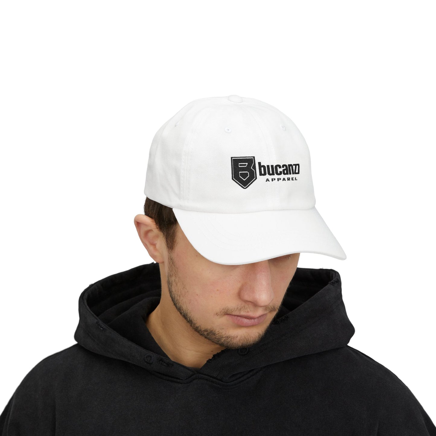 Bucanzz Embroidered Classic Dad Cap – White Adjustable Logo Hat