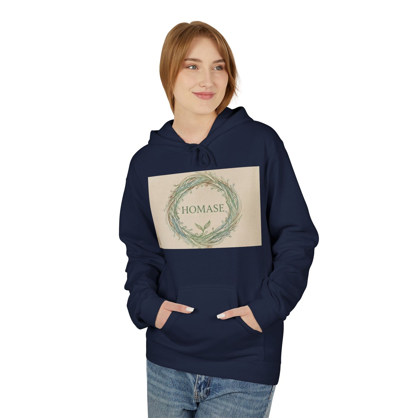 Cozy Unisex Fleece Hoodie with Nature Wreath Design