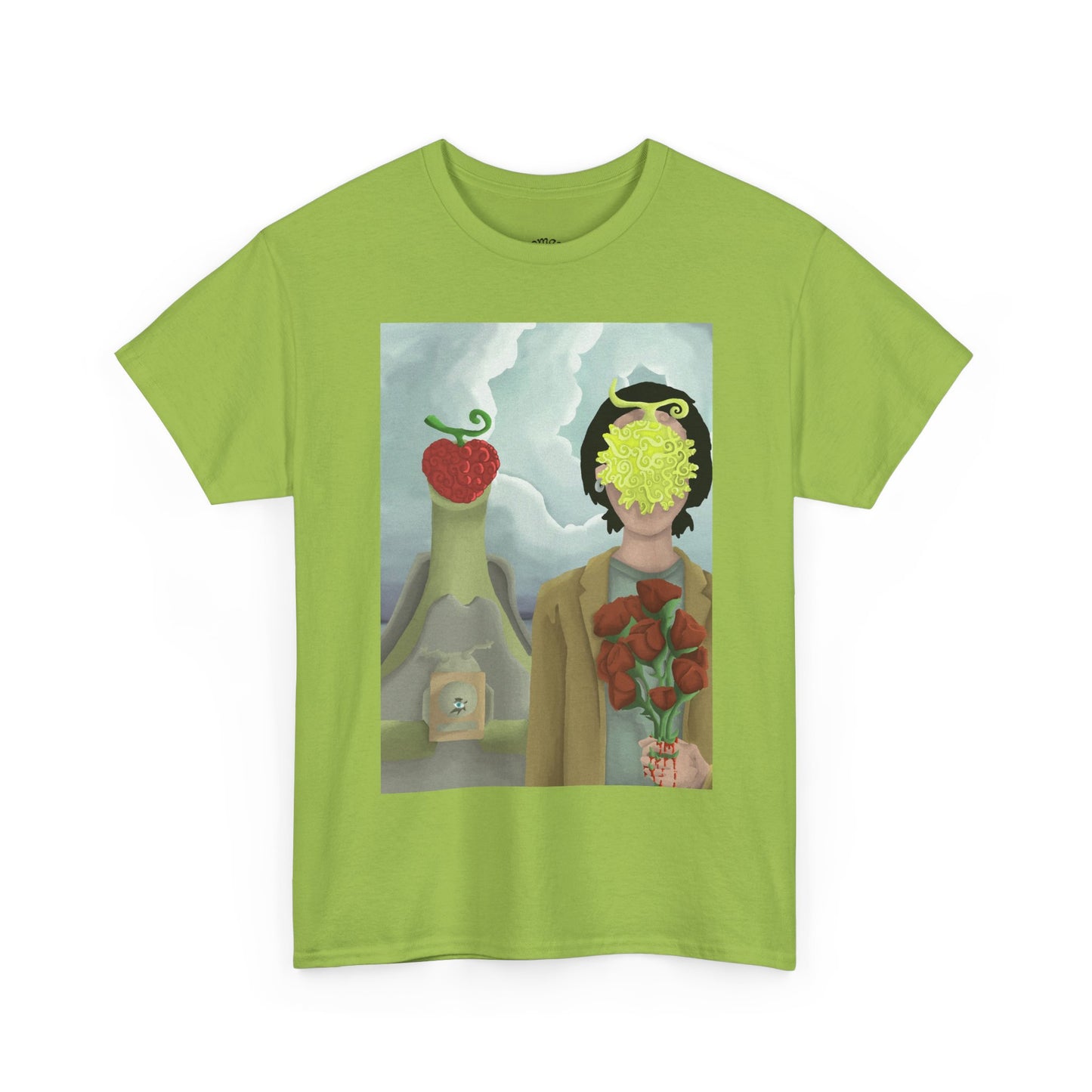Surreal Floral Portrait T-Shirt — Artistic Apple & Flower Graphic Tee