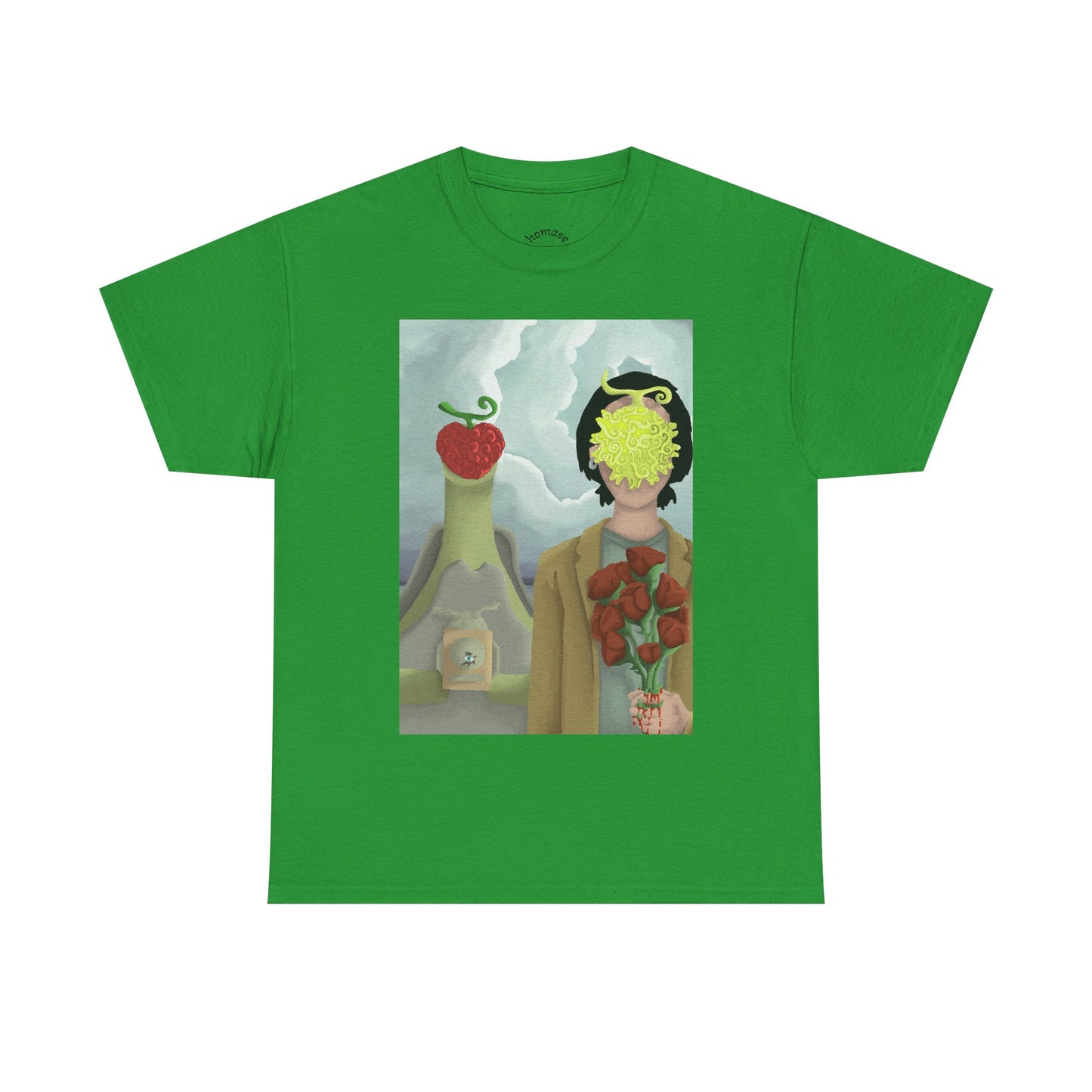 Surreal Floral Portrait T-Shirt — Artistic Apple & Flower Graphic Tee