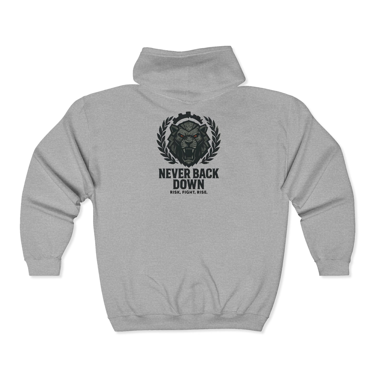 Never Back Down Zip Hoodie — Bucanzz Apparel Tactical Full-Zip Sweatshirt