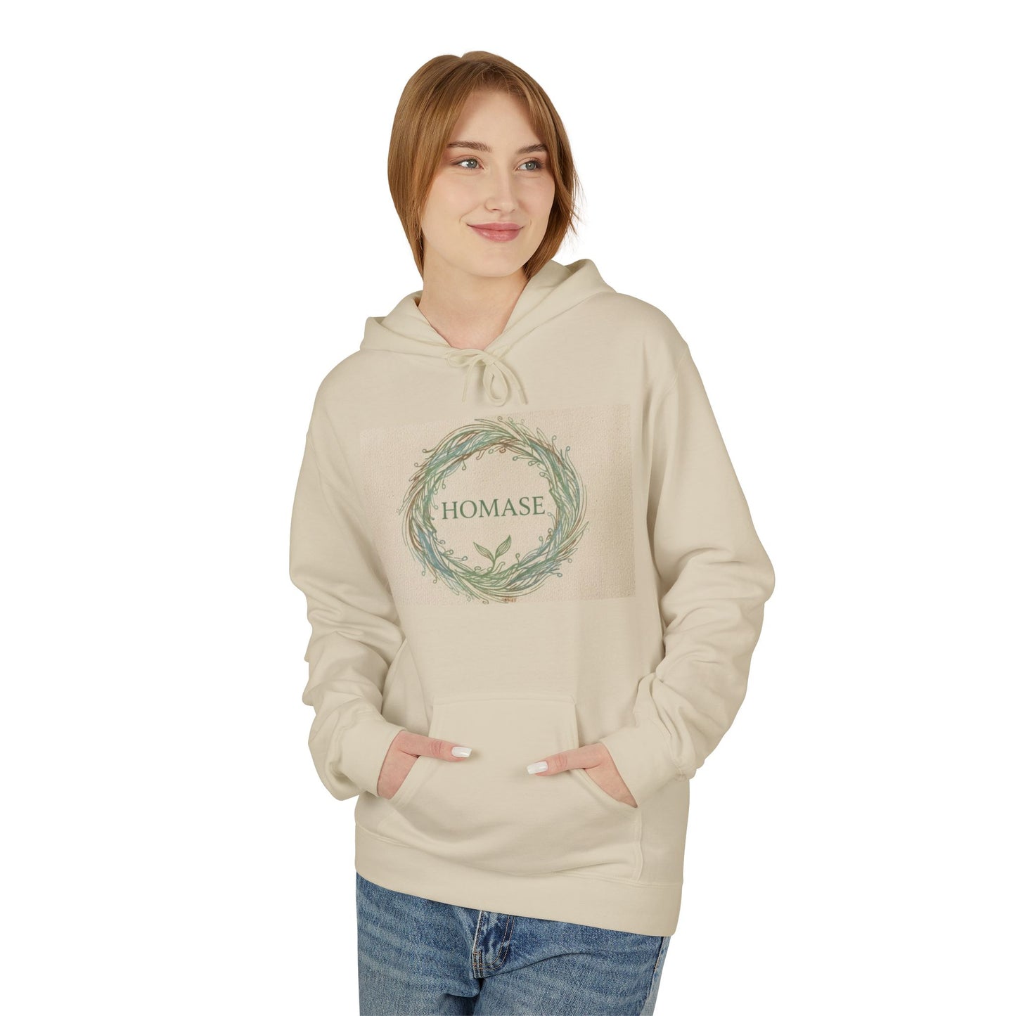 Cozy Unisex Fleece Hoodie with Nature Wreath Design
