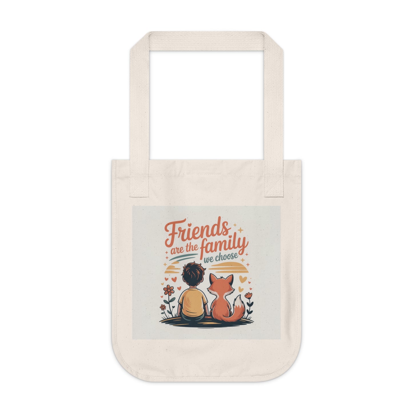 Tote Bag — "Friends Are the Family We Choose" Cute Dog & Fox Illustration Eco Tote