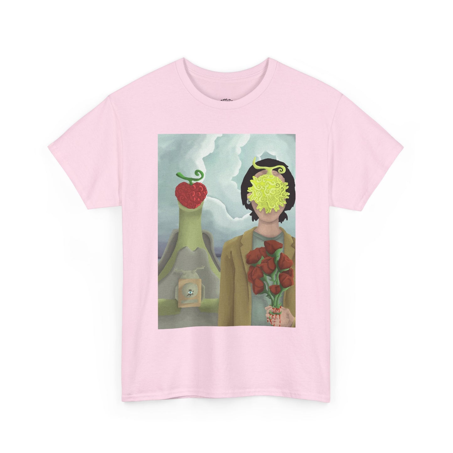 Surreal Floral Portrait T-Shirt — Artistic Apple & Flower Graphic Tee