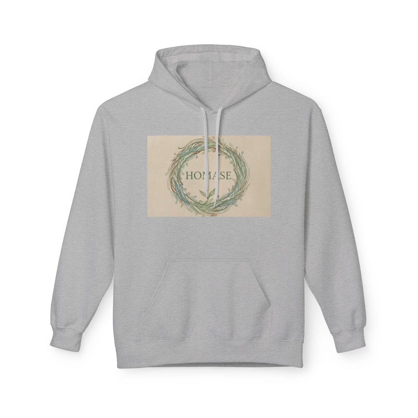 Cozy Unisex Fleece Hoodie with Nature Wreath Design