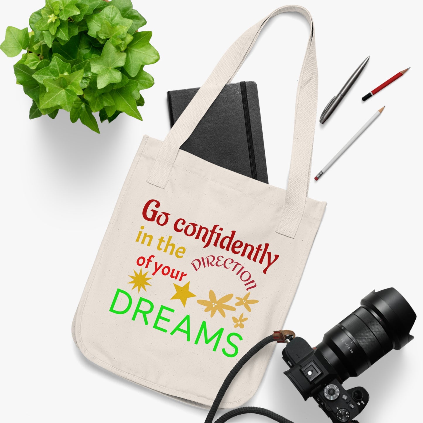 Motivational Organic Canvas Tote Bag - Go Confidently Toward Your Dreams