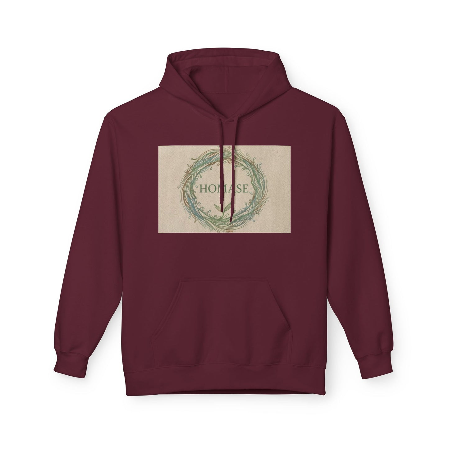 Cozy Unisex Fleece Hoodie with Nature Wreath Design