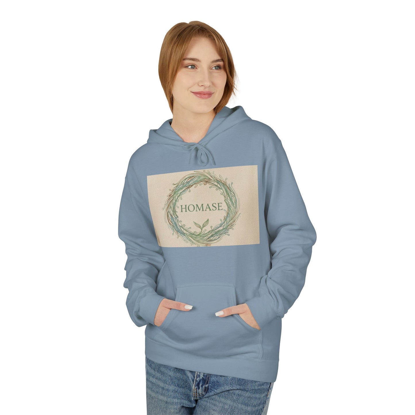 Cozy Unisex Fleece Hoodie with Nature Wreath Design