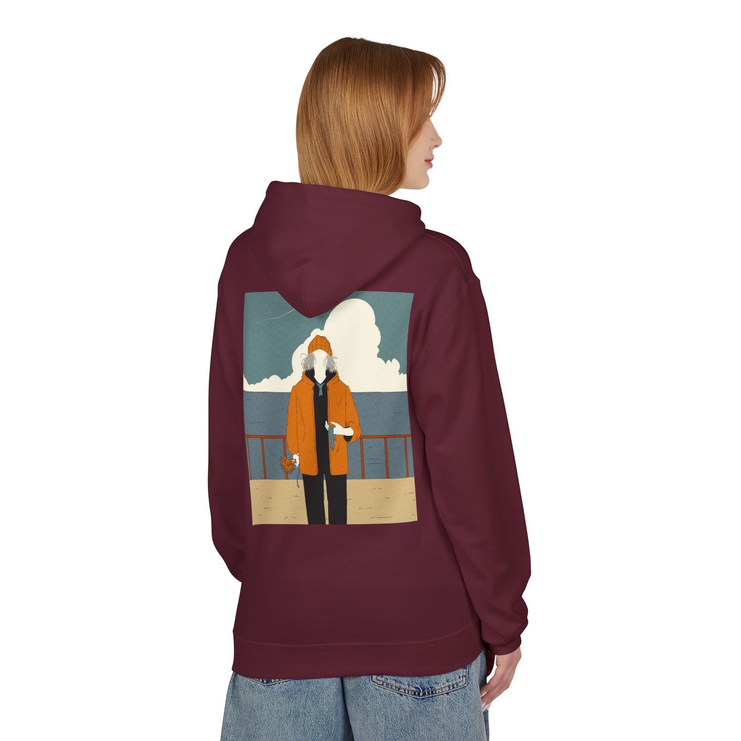 Cozy Unisex Fleece Hoodie with Nature Wreath Design