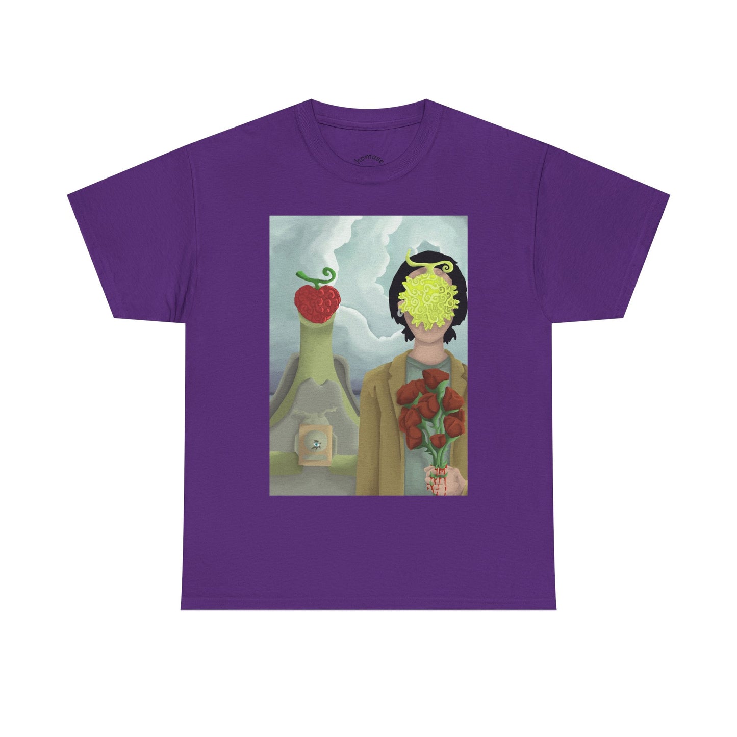 Surreal Floral Portrait T-Shirt — Artistic Apple & Flower Graphic Tee