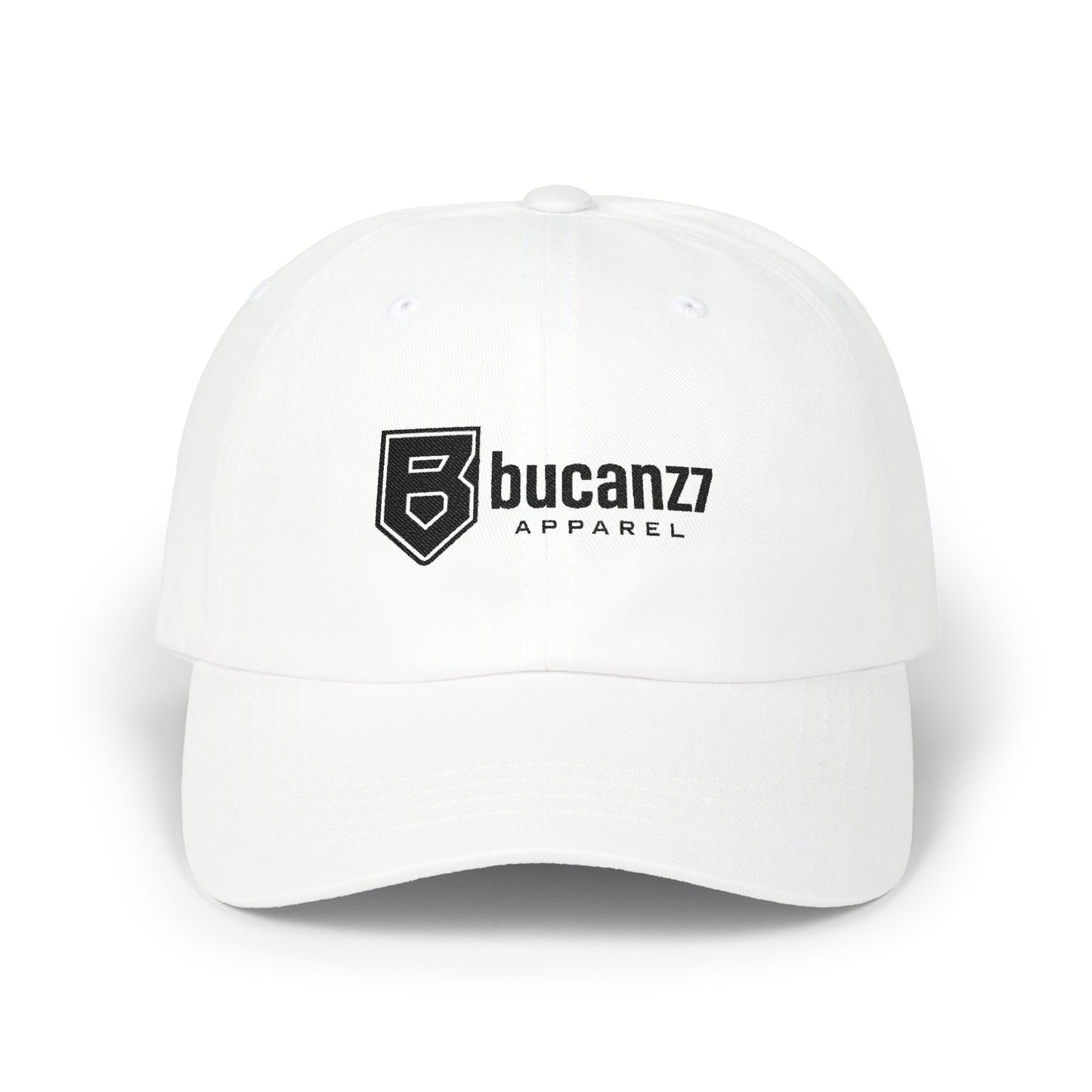 Bucanzz Embroidered Classic Dad Cap – White Adjustable Logo Hat