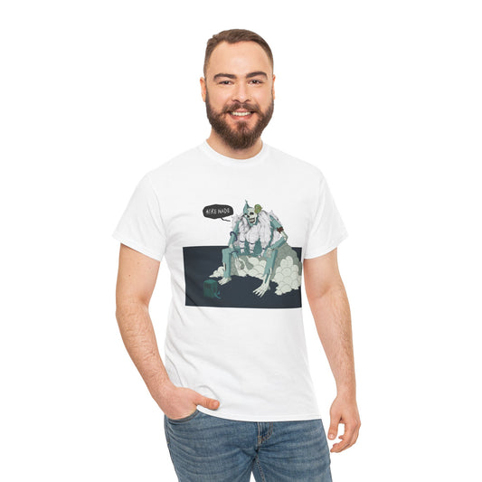T-Shirt — Surreal Frog Monster Illustration with ‘Why Not?’ Speech Bubble
