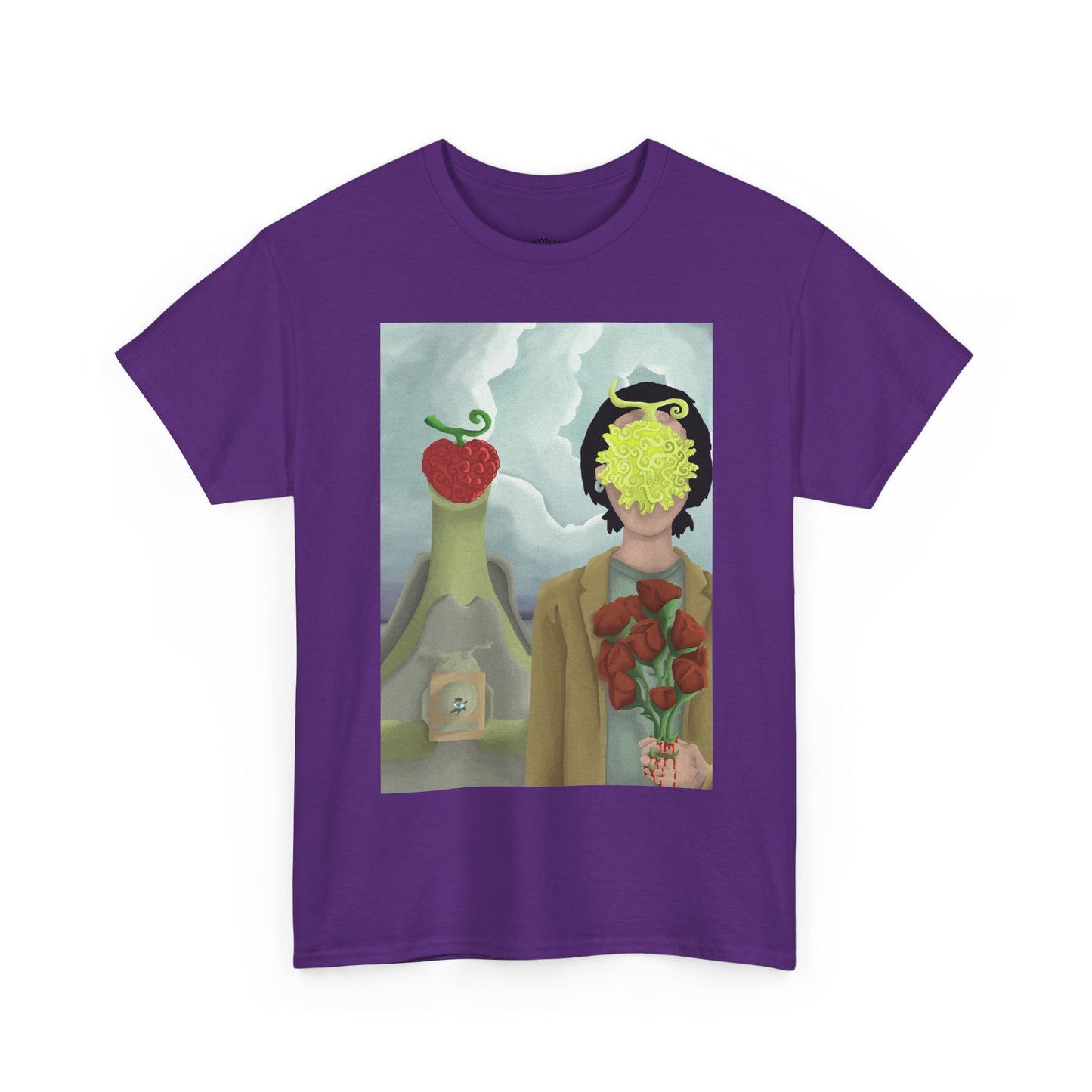 Surreal Floral Portrait T-Shirt — Artistic Apple & Flower Graphic Tee