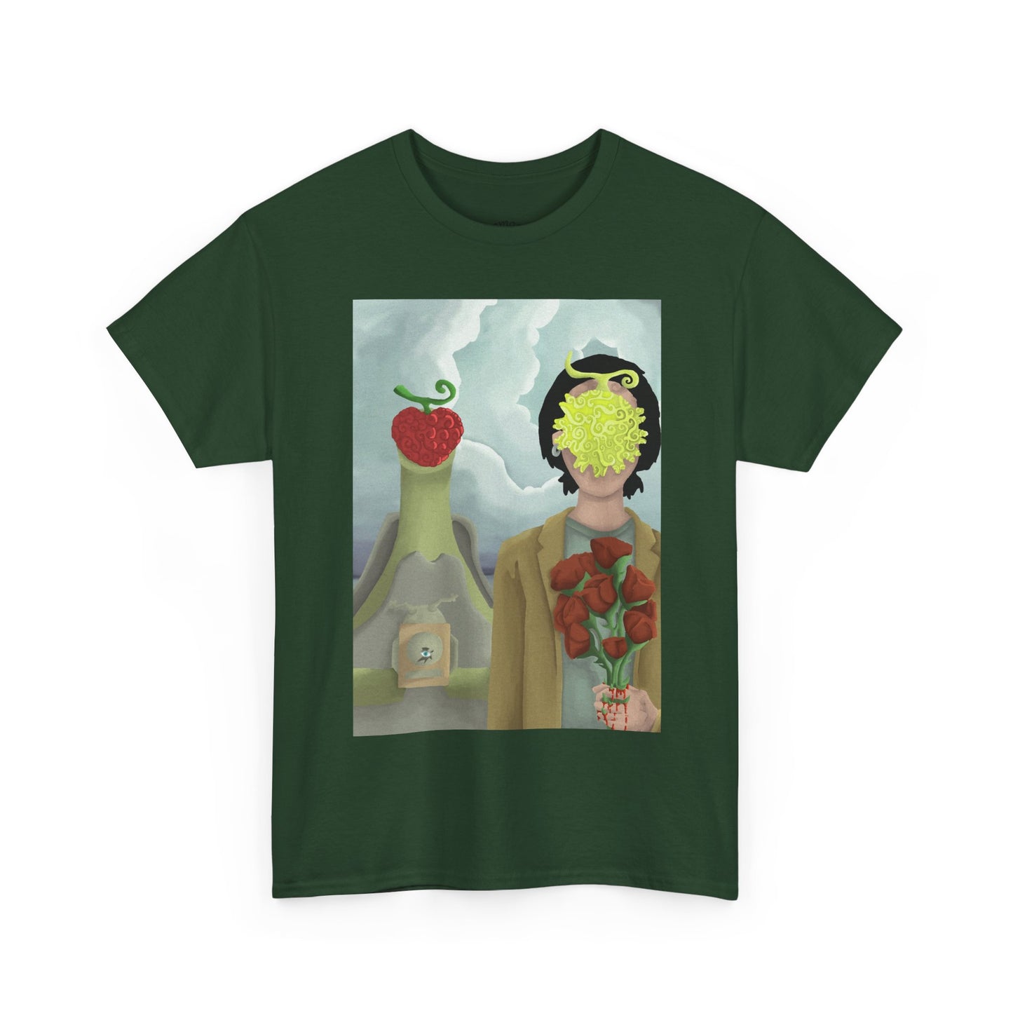 Surreal Floral Portrait T-Shirt — Artistic Apple & Flower Graphic Tee