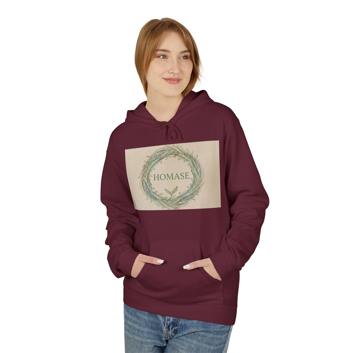 Cozy Unisex Fleece Hoodie with Nature Wreath Design