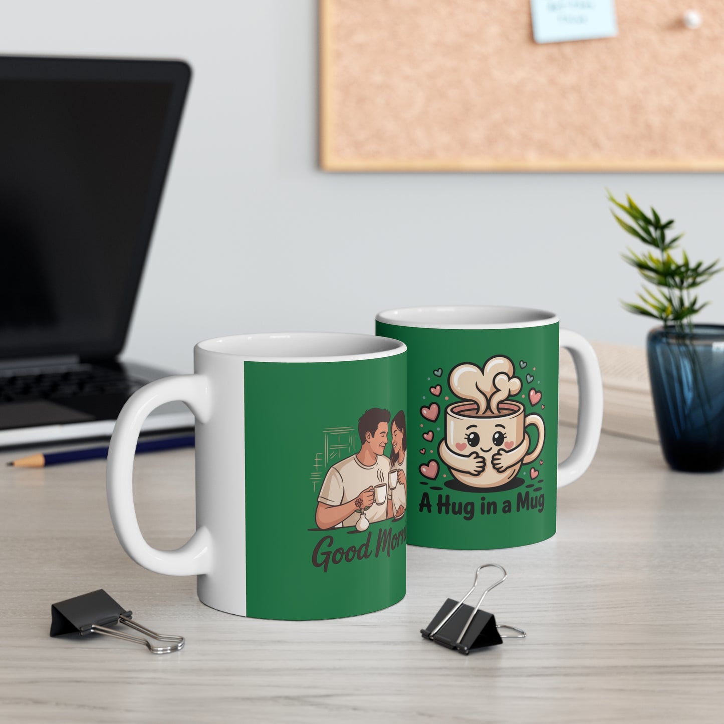 Good Morning Couple Coffee Mug — Cute 'A Hug in a Mug' Ceramic Cup (11oz/15oz)