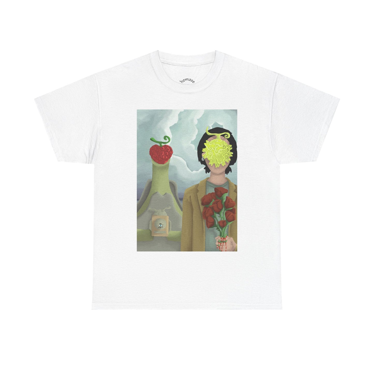 Surreal Floral Portrait T-Shirt — Artistic Apple & Flower Graphic Tee