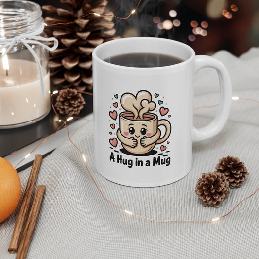 Personalized Name Mug — 'Mylene' Floral Monogram & 'A Hug in a Mug' Cute Coffee Cup