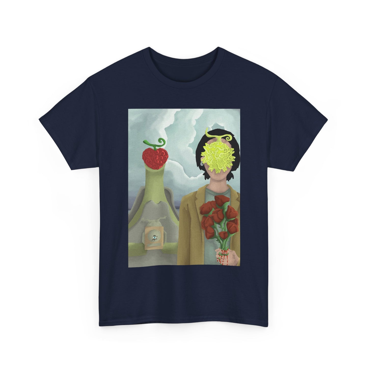 Surreal Floral Portrait T-Shirt — Artistic Apple & Flower Graphic Tee
