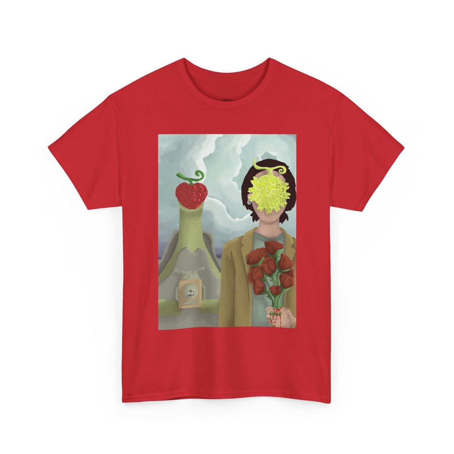 Surreal Floral Portrait T-Shirt — Artistic Apple & Flower Graphic Tee