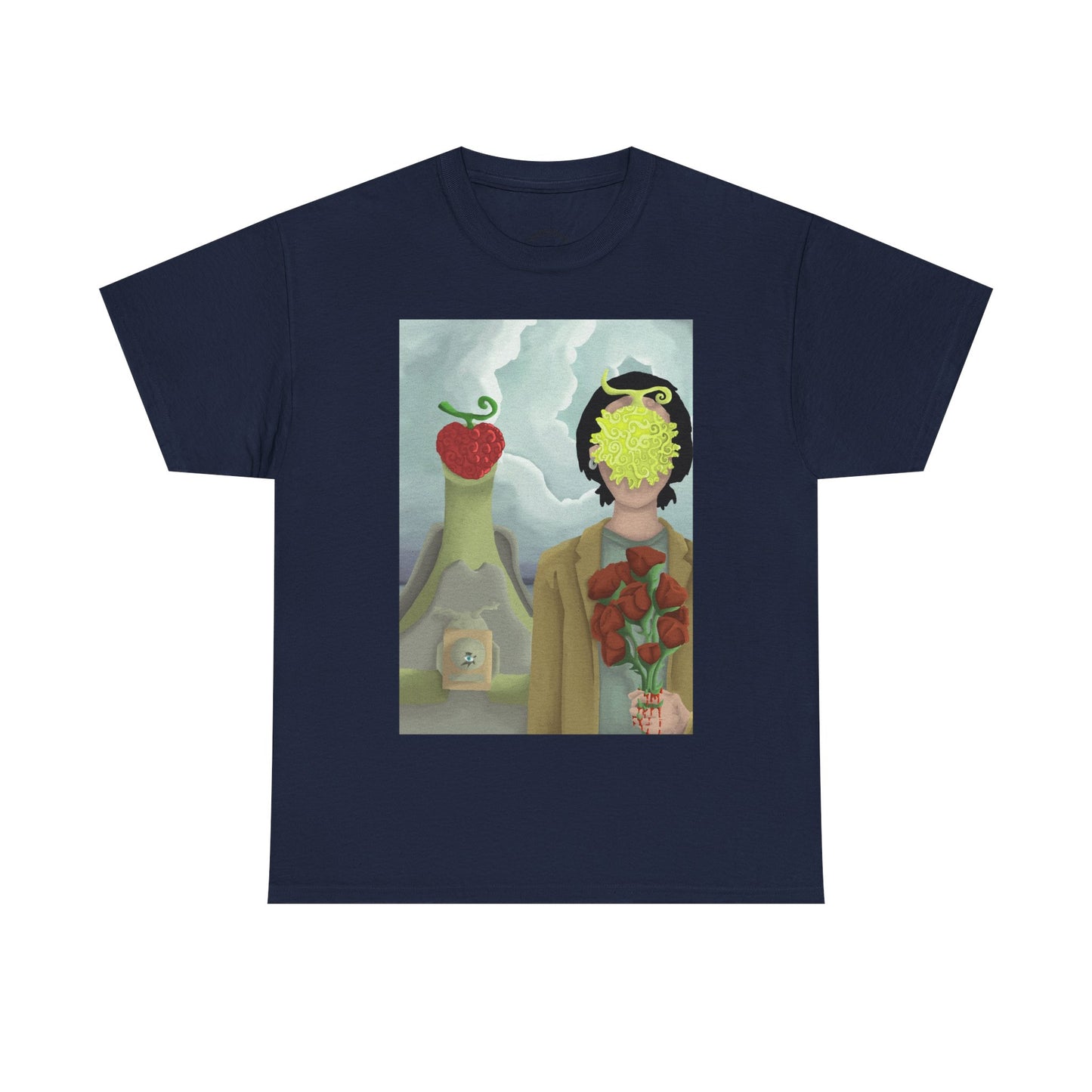 Surreal Floral Portrait T-Shirt — Artistic Apple & Flower Graphic Tee
