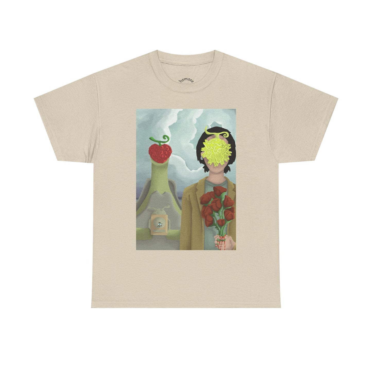Surreal Floral Portrait T-Shirt — Artistic Apple & Flower Graphic Tee