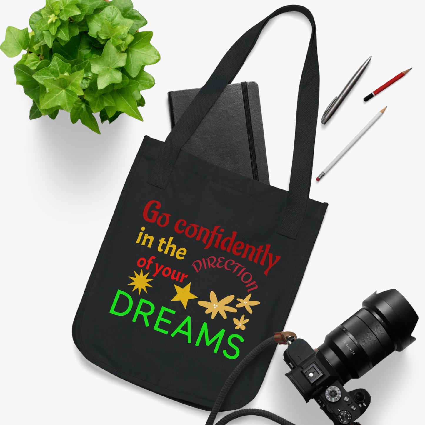 Motivational Organic Canvas Tote Bag - Go Confidently Toward Your Dreams
