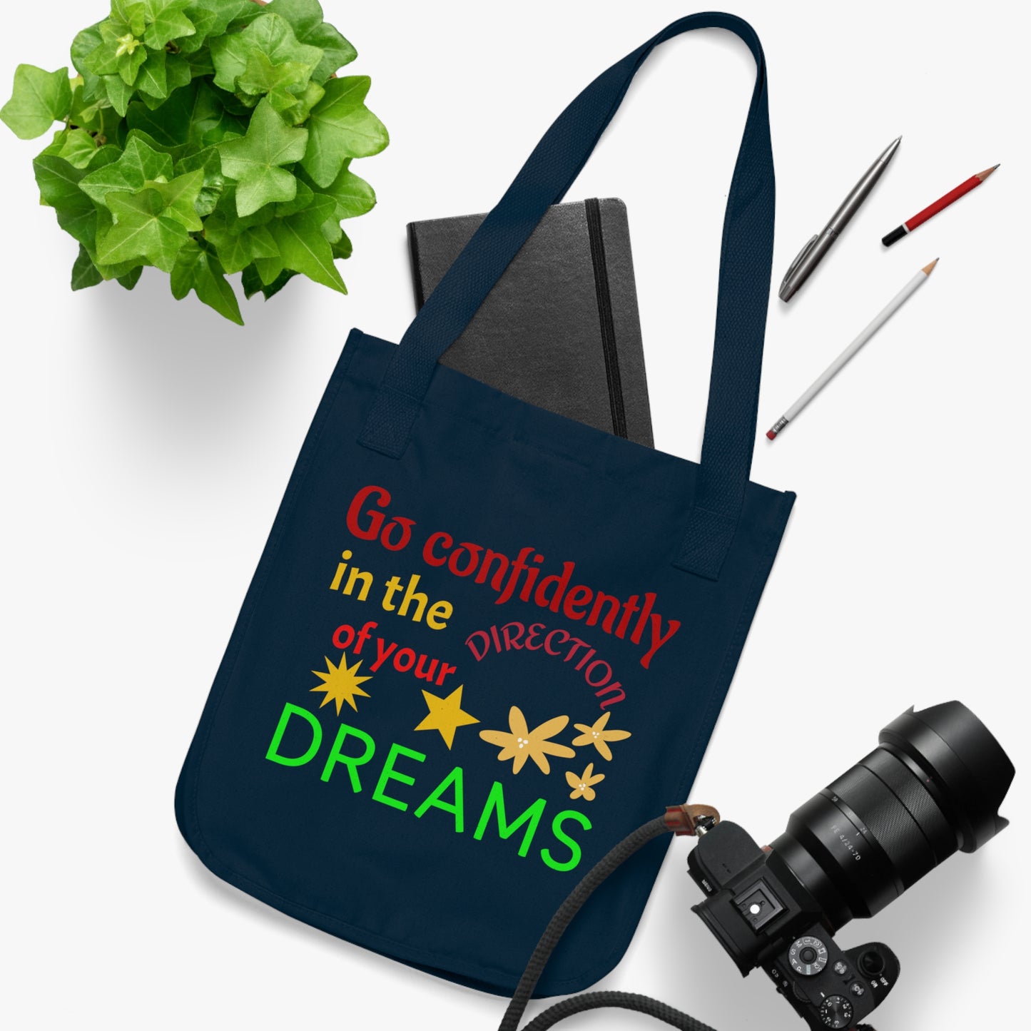 Motivational Organic Canvas Tote Bag - Go Confidently Toward Your Dreams