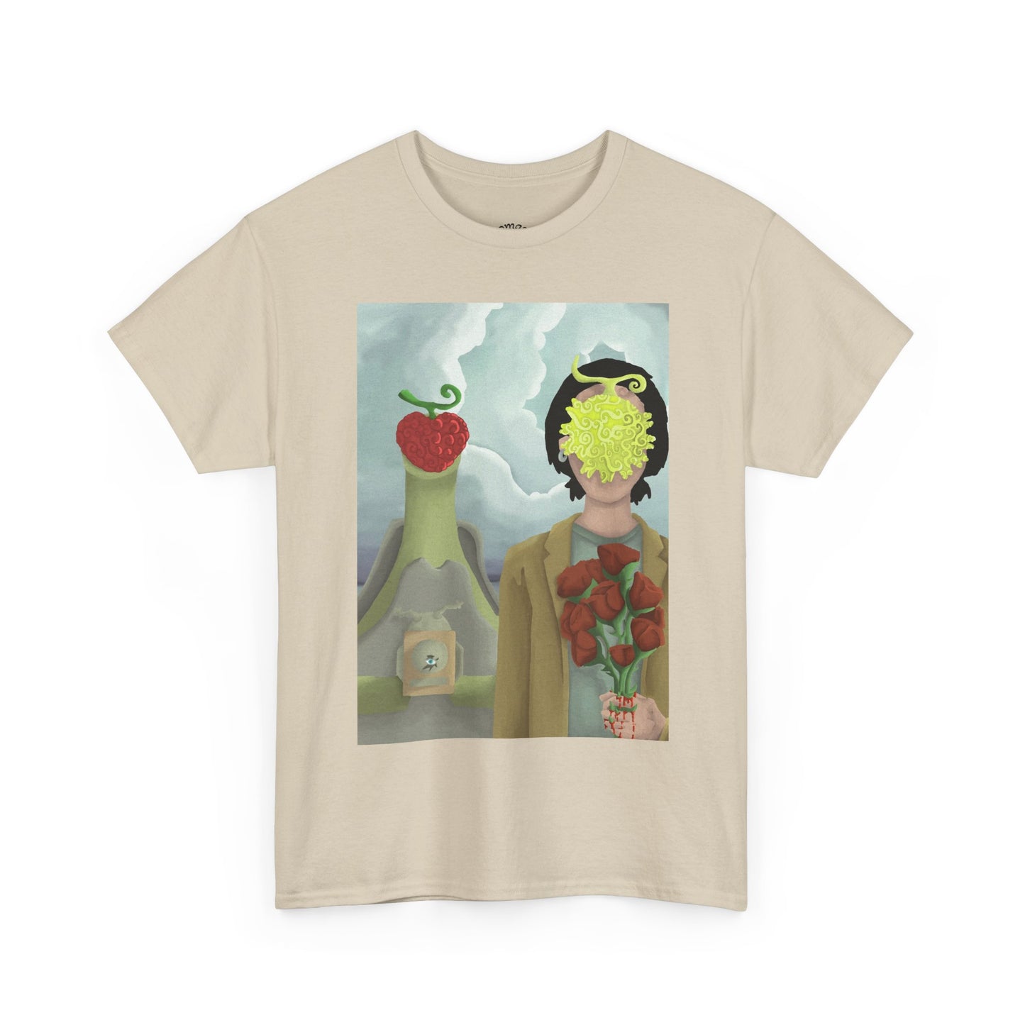 Surreal Floral Portrait T-Shirt — Artistic Apple & Flower Graphic Tee