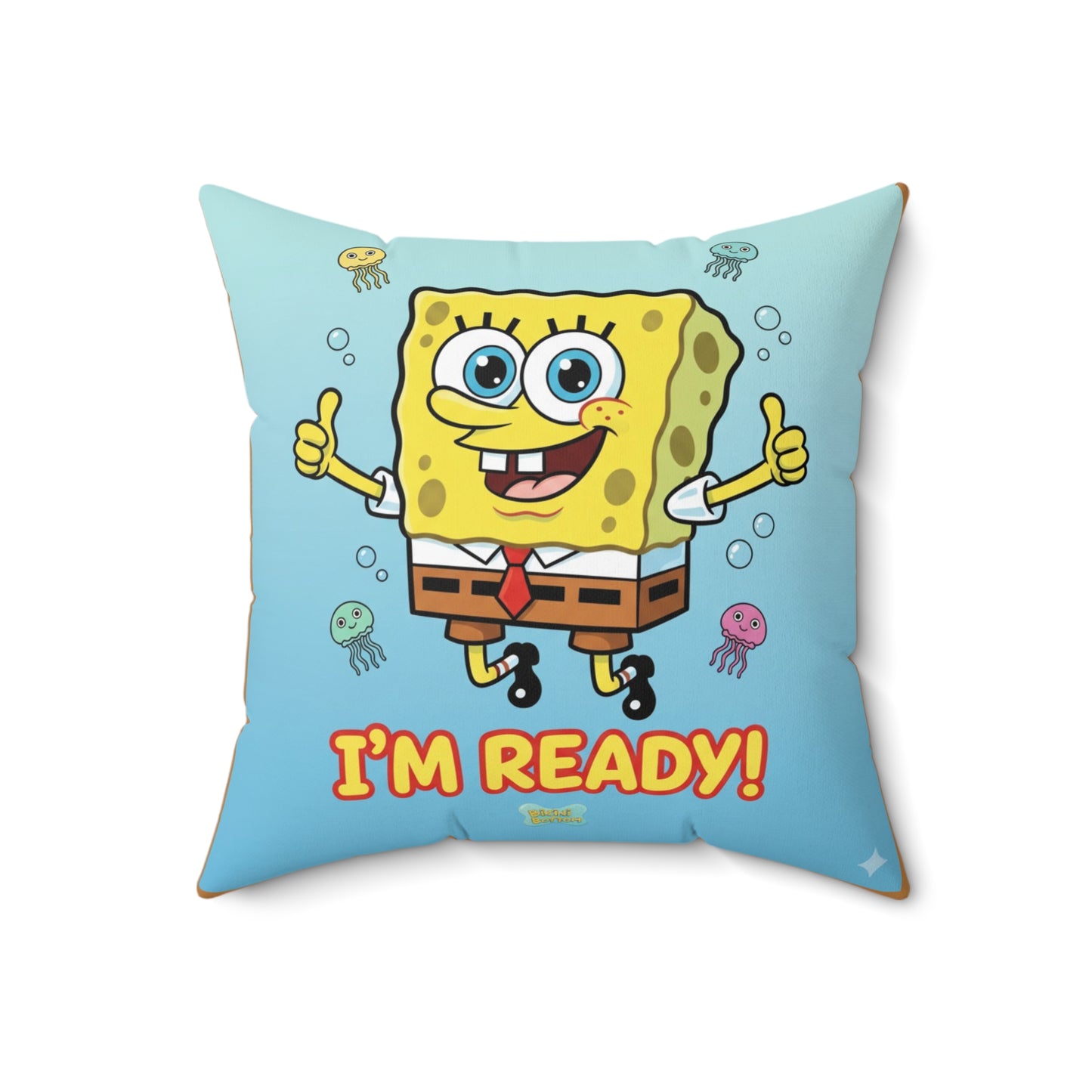 SpongeBob Square Pillow - "I'm Ready!" Fun Decorative Cushion