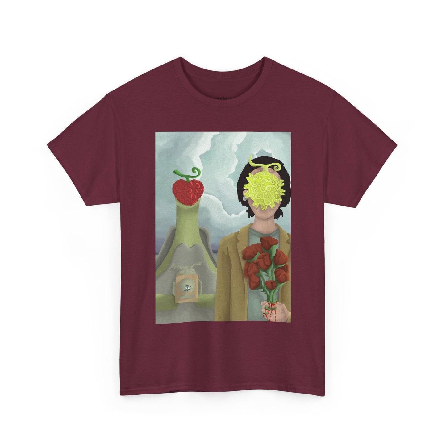 Surreal Floral Portrait T-Shirt — Artistic Apple & Flower Graphic Tee