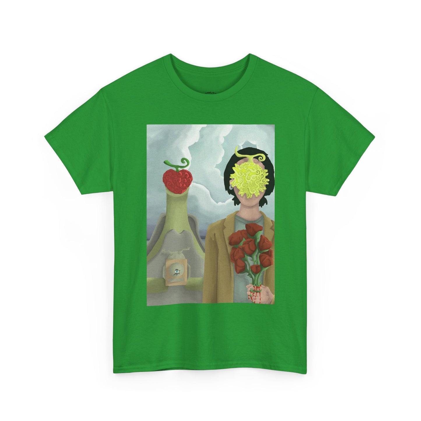 Surreal Floral Portrait T-Shirt — Artistic Apple & Flower Graphic Tee