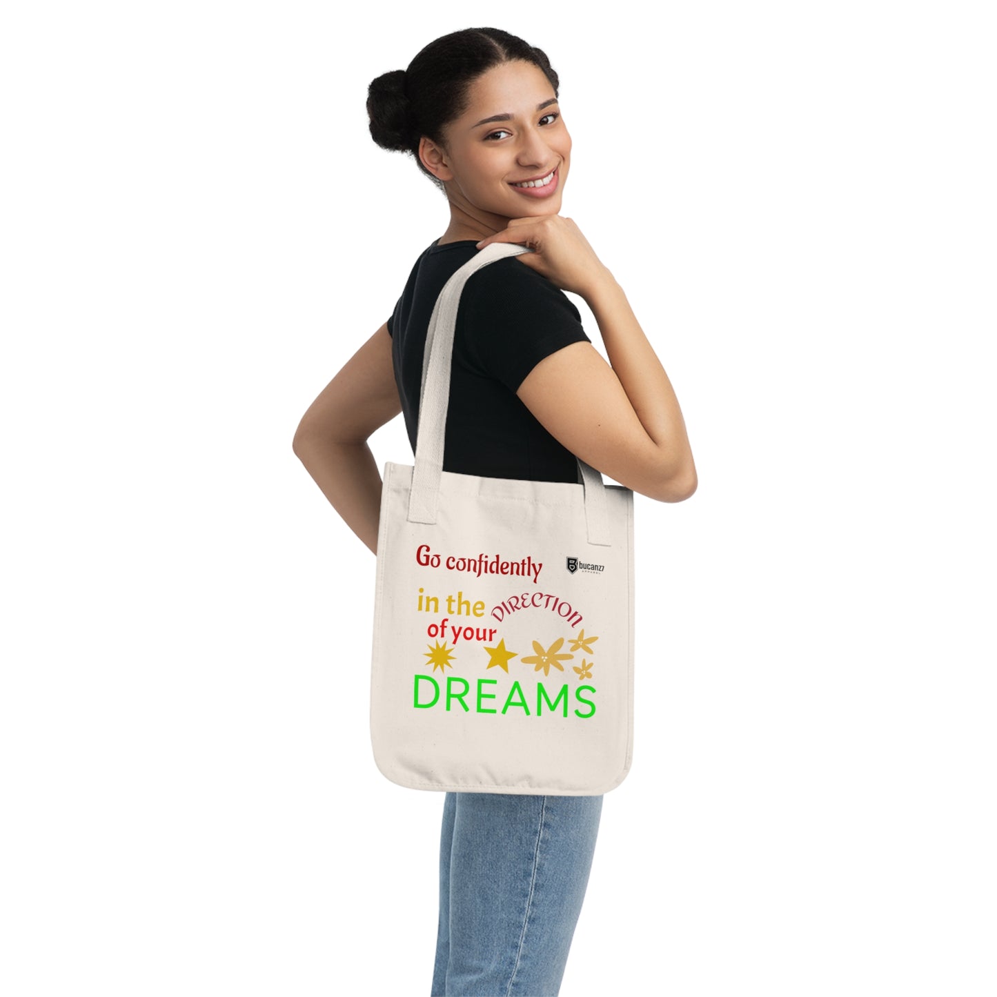 Motivational Organic Canvas Tote Bag - Go Confidently Toward Your Dreams