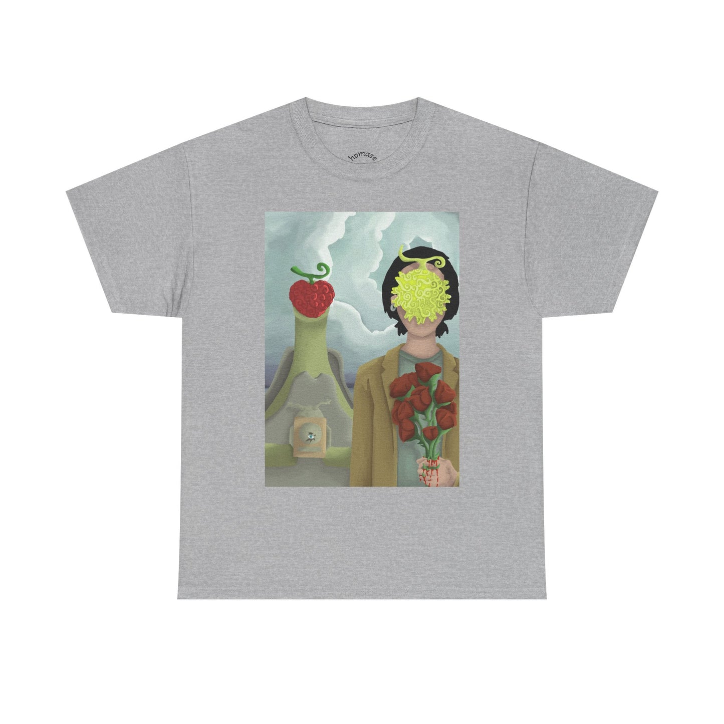 Surreal Floral Portrait T-Shirt — Artistic Apple & Flower Graphic Tee