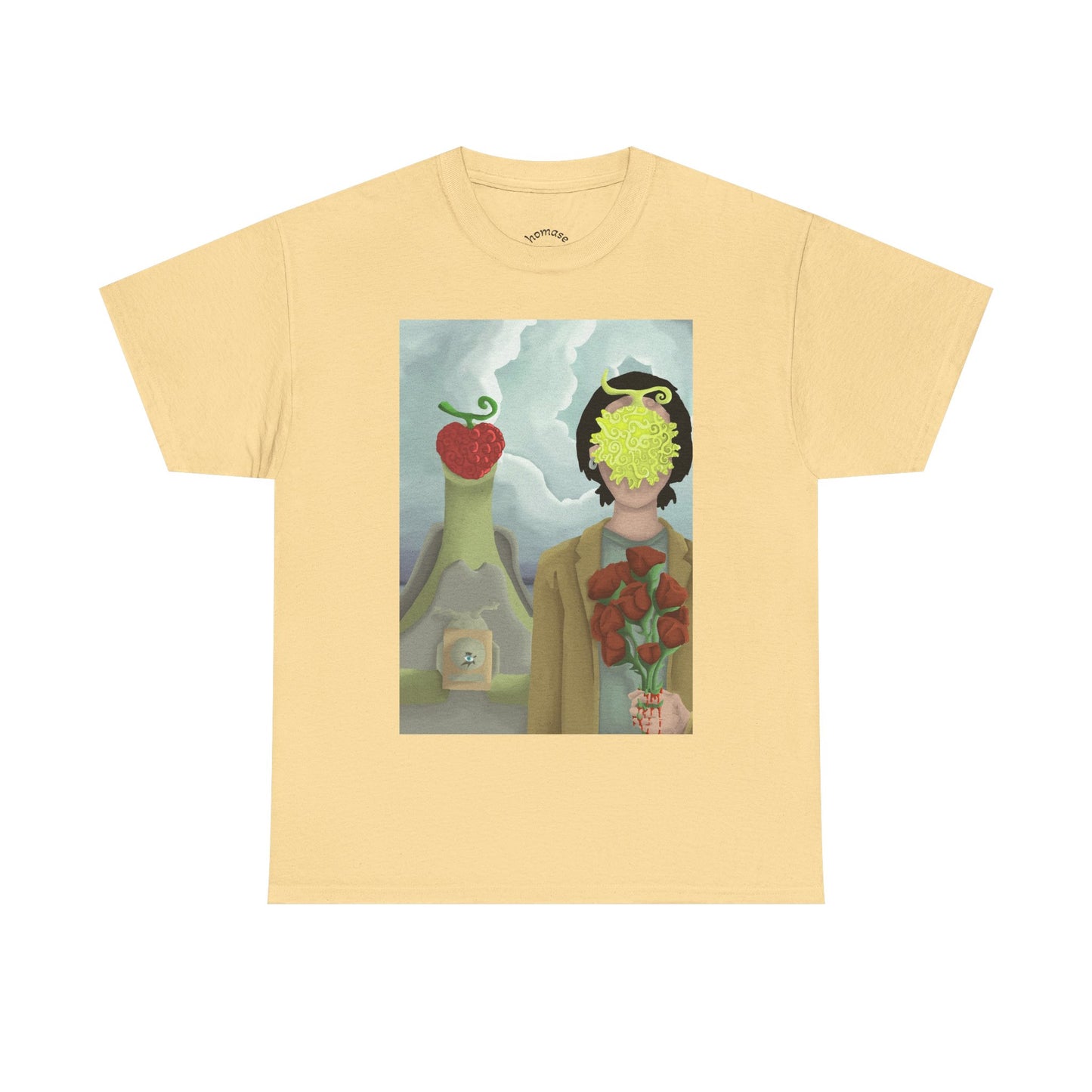 Surreal Floral Portrait T-Shirt — Artistic Apple & Flower Graphic Tee