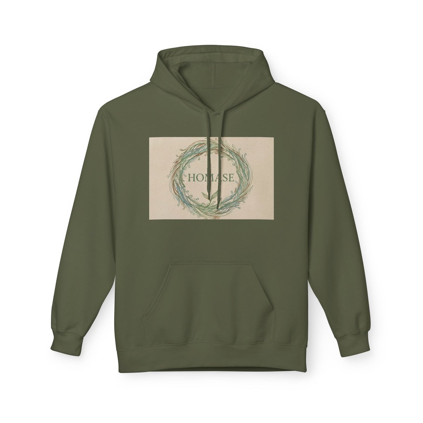 Cozy Unisex Fleece Hoodie with Nature Wreath Design