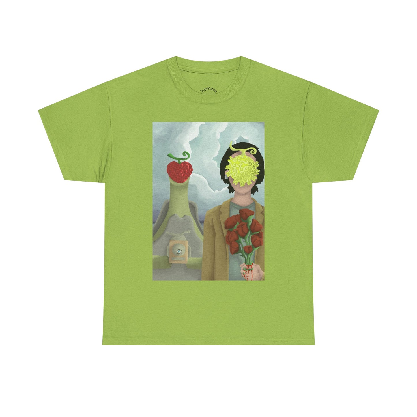 Surreal Floral Portrait T-Shirt — Artistic Apple & Flower Graphic Tee