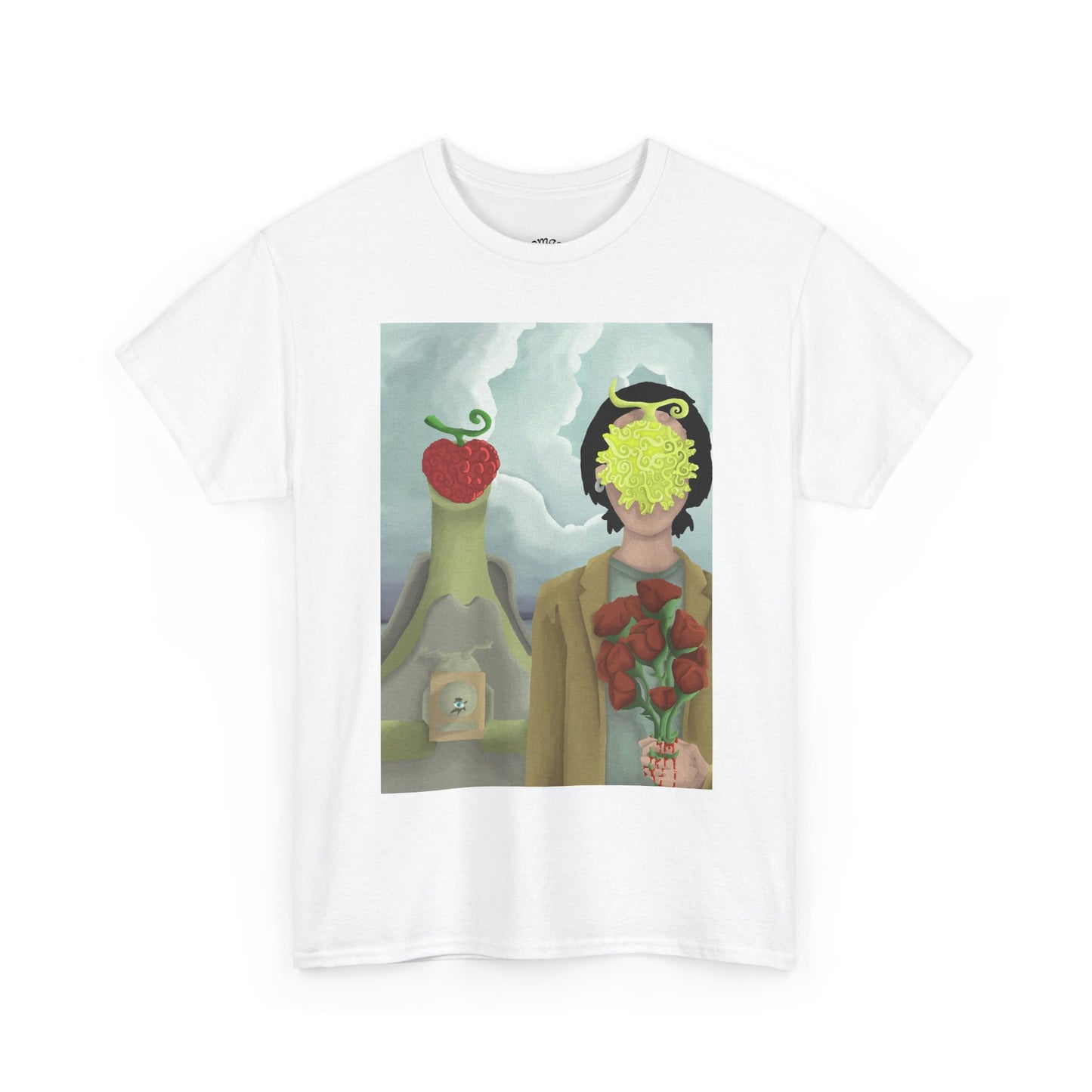 Surreal Floral Portrait T-Shirt — Artistic Apple & Flower Graphic Tee