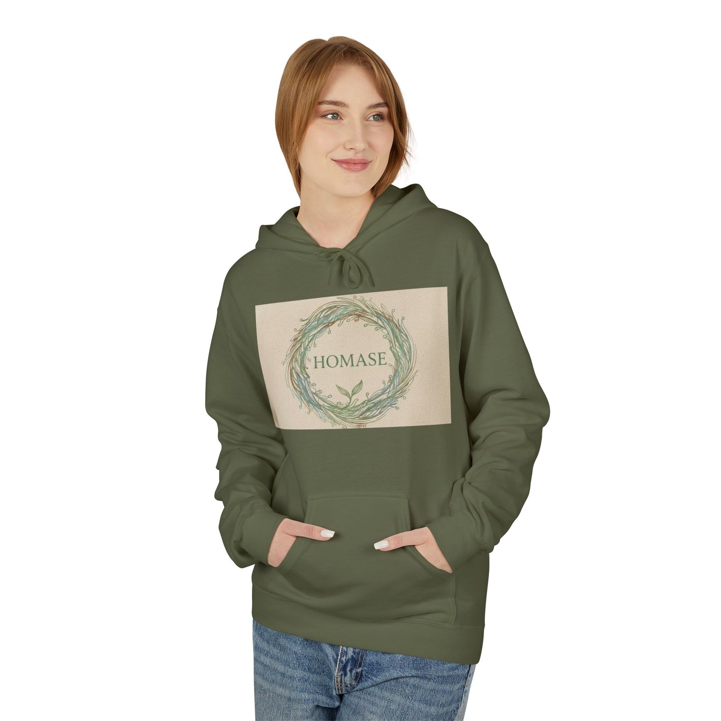 Cozy Unisex Fleece Hoodie with Nature Wreath Design