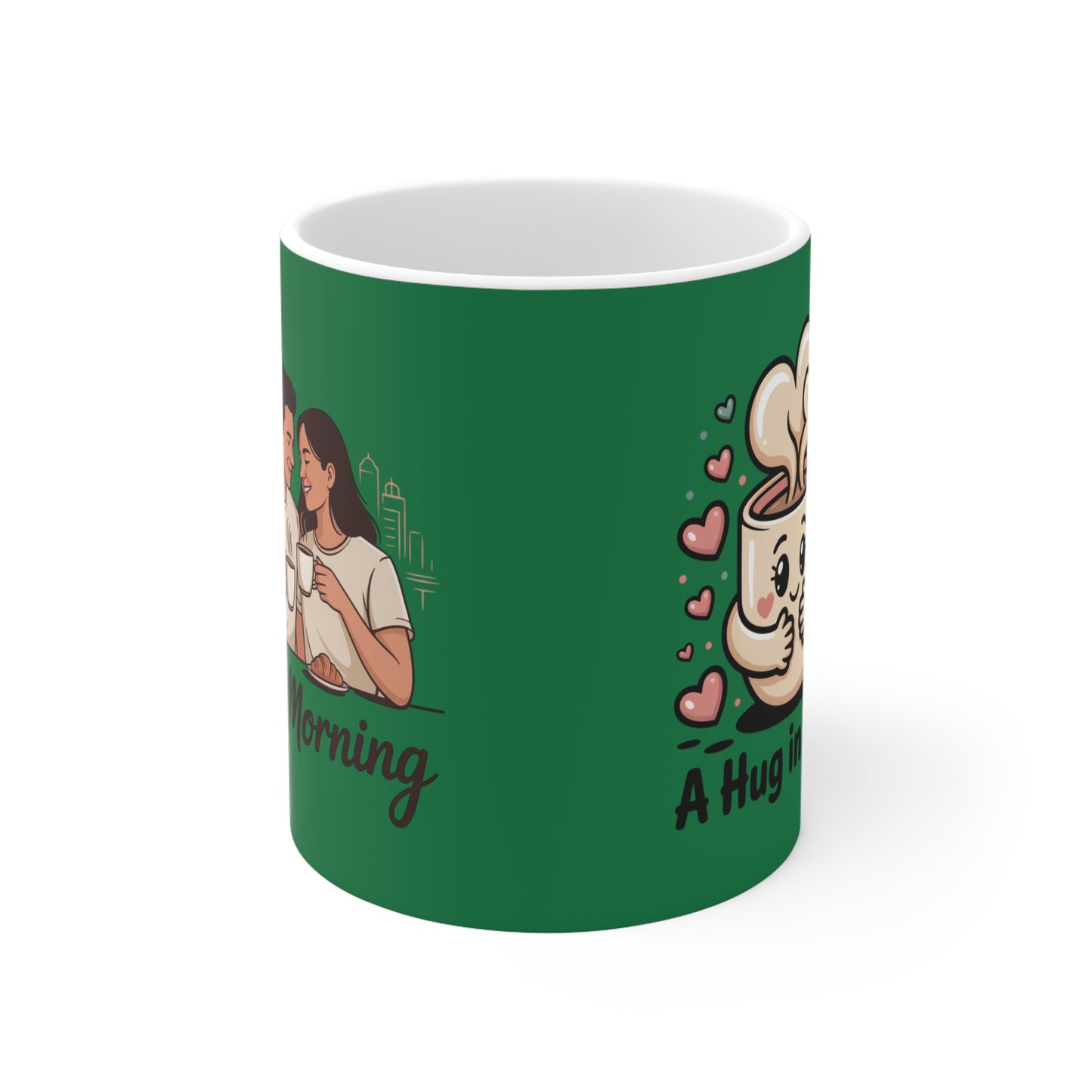Good Morning Couple Coffee Mug — Cute 'A Hug in a Mug' Ceramic Cup (11oz/15oz)
