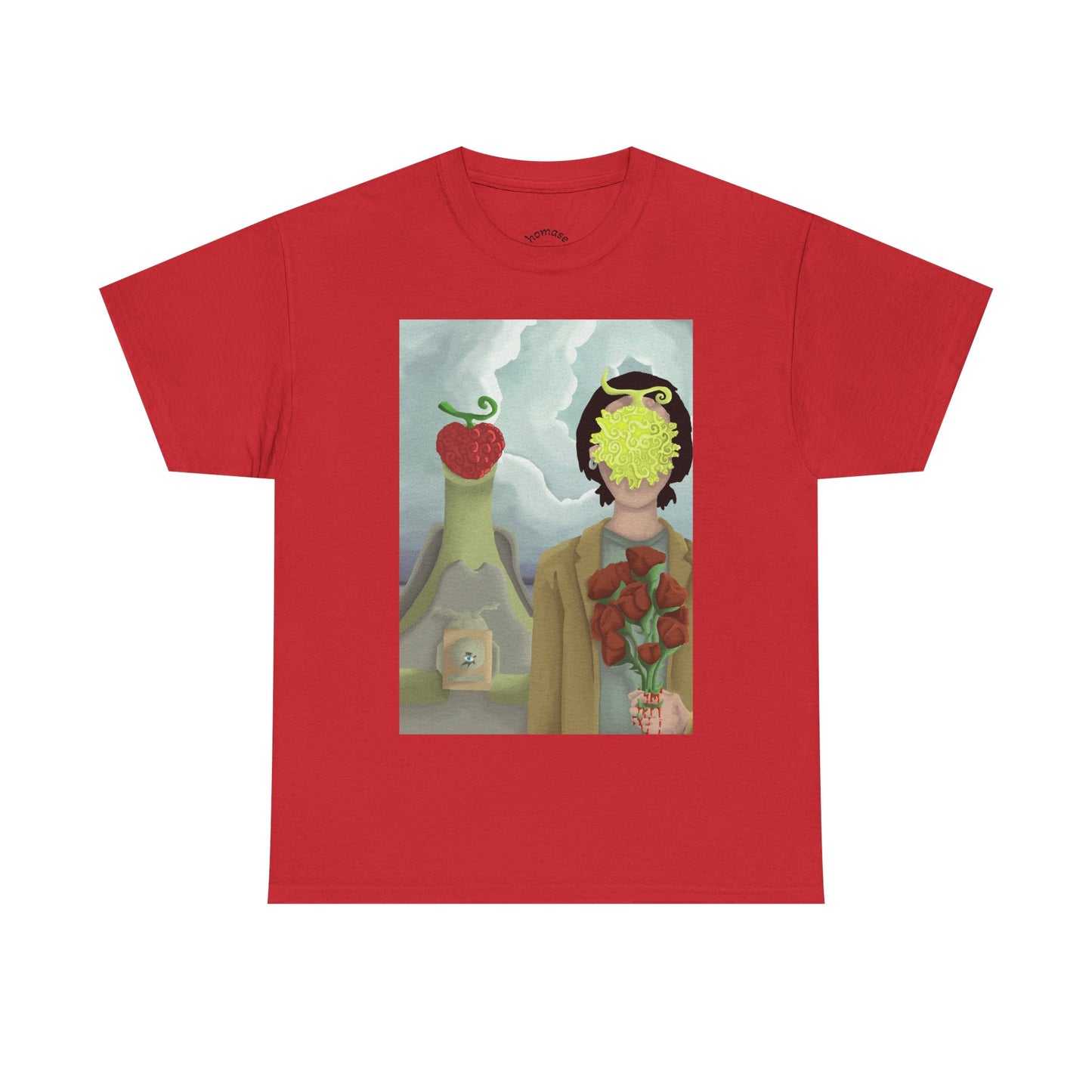 Surreal Floral Portrait T-Shirt — Artistic Apple & Flower Graphic Tee