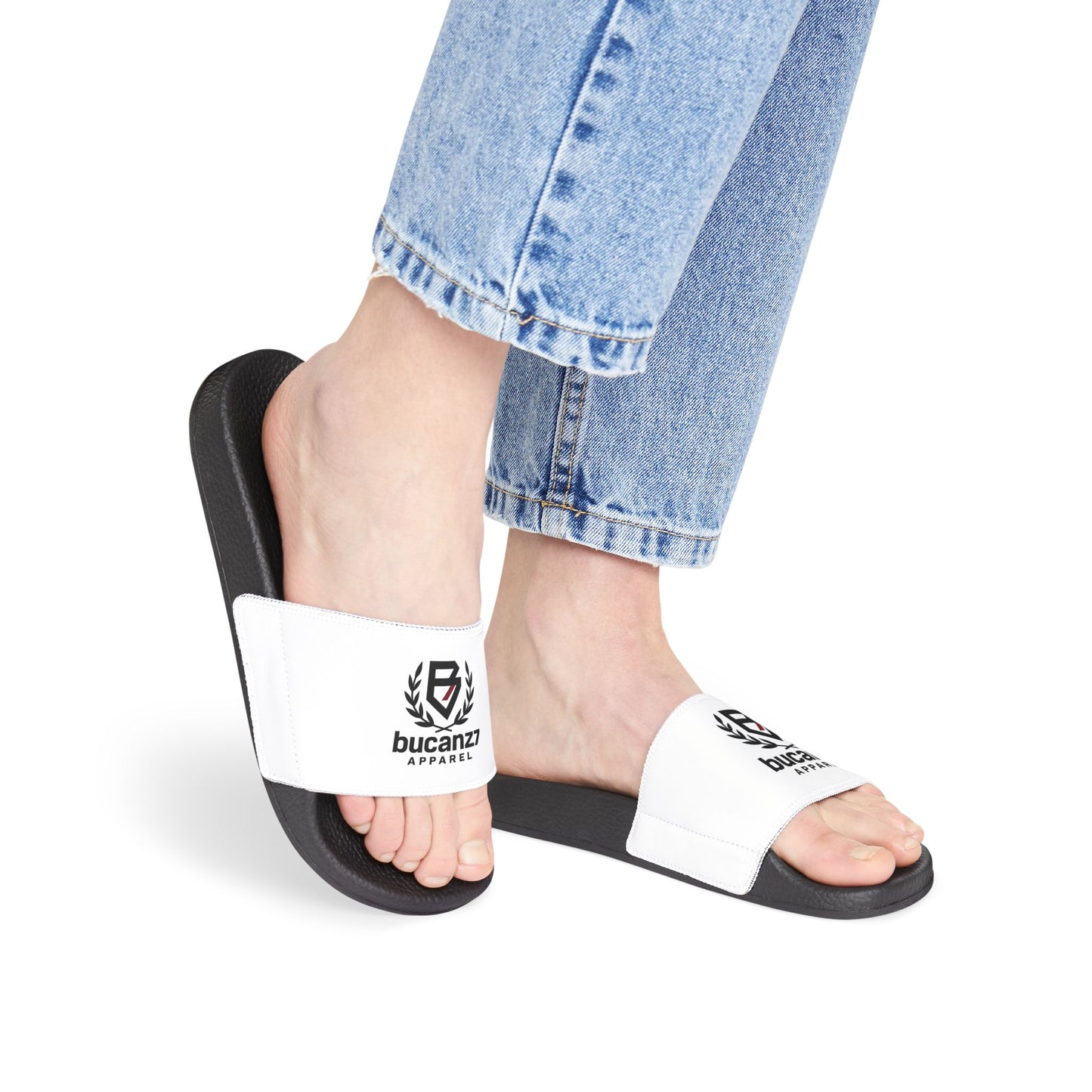 Women's Removable-Strap Slide Sandals — Adjustable White Leather Strap, Lightweight Comfort Slides